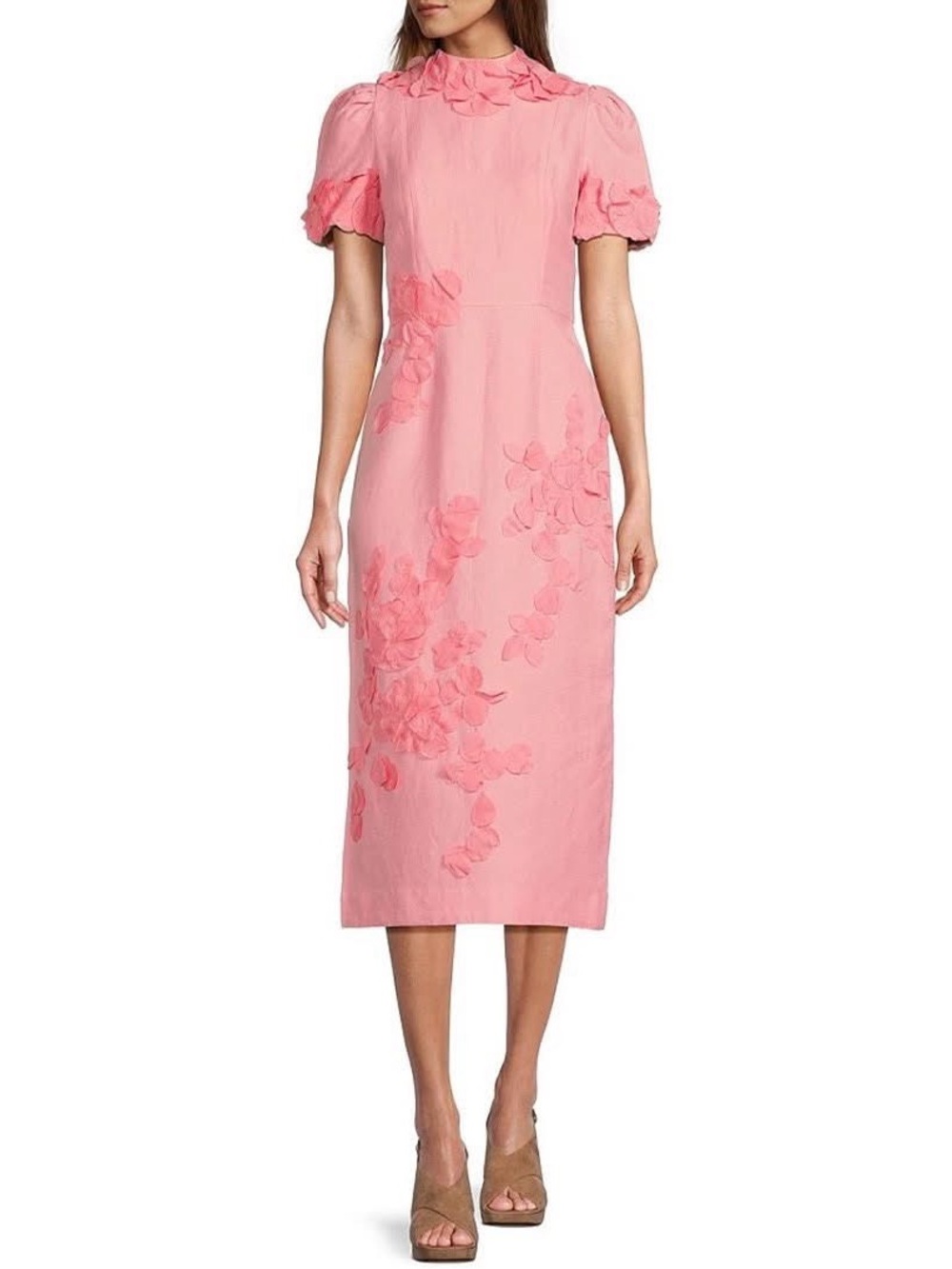 Antonio Melani Willow Floral Applique Mock Neck Short Sleeve Midi Dress Sz 4